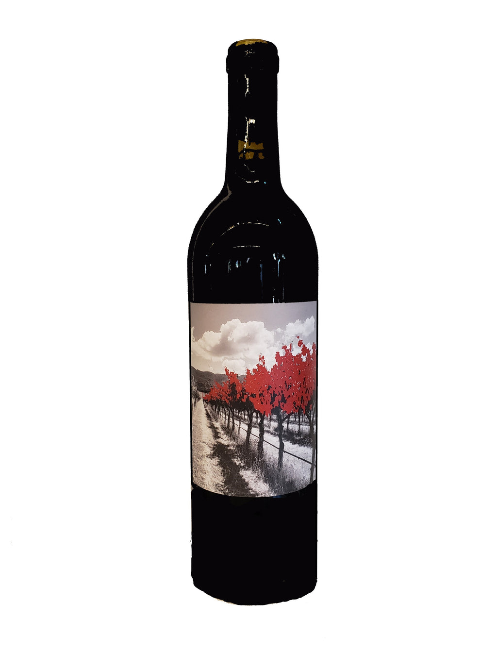 Bordeaux-style bottle with the Wine Snob* 2021 Carménère label showing a row of vines with red leaves in a vineyard.